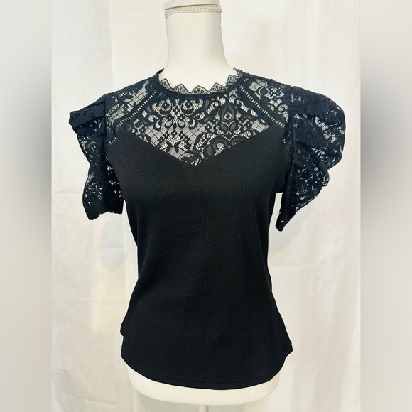 mine Tops - Black Lace-Detail Women’s Top